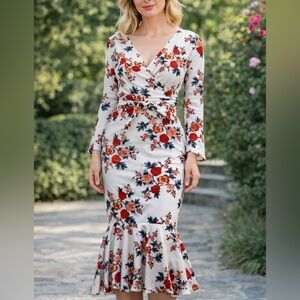 Ebby & I Floral Long Sleeve Peplum Midi Dress